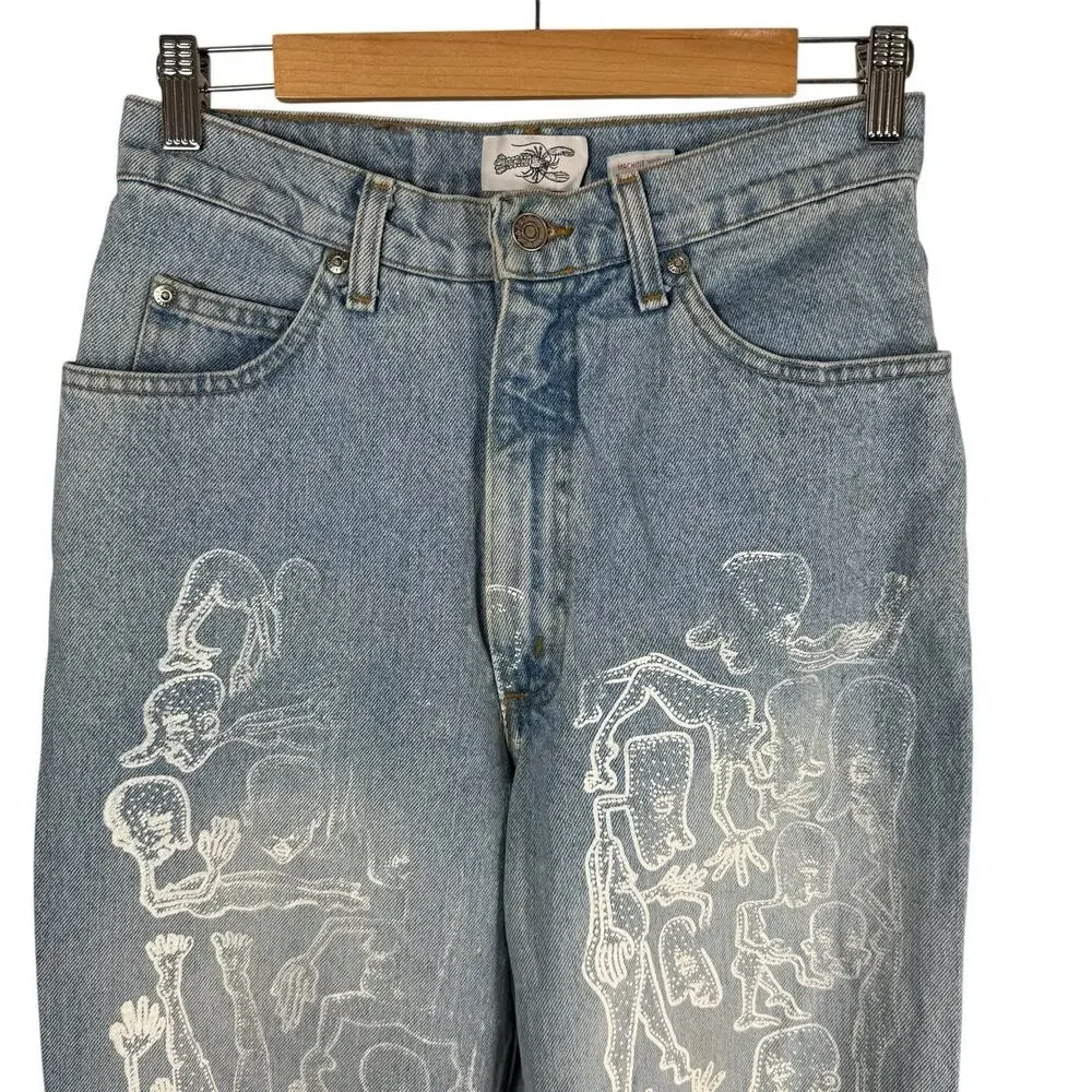 Aeropostale Jeans Womens 10 90's Baggy Light Wash Blue Denim Custom Graphic - Picture 2 of 16